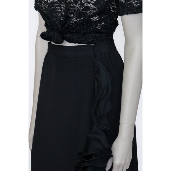 Vintage 1990s 90s Black Silk Ruffled True Wrap Skirt M Goth Gothic Minimalist - Picture 5 of 9